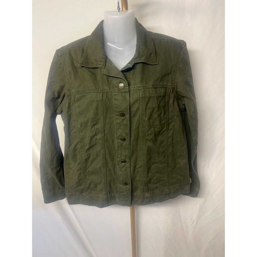 Vintage Blasport Olive Green Denim Jacket Womens Medium 100% Cotton Button-Front